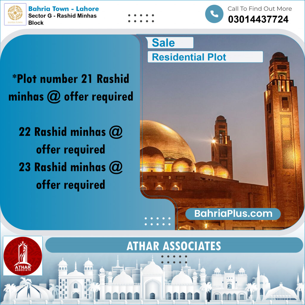 10 Marla Residential Plot for Sale in Sector G - Rashid Minhas Block -  Bahria Town, Lahore - (BP-250561)