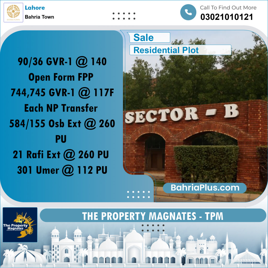 Residential Plot for Sale in Bahria Town, Lahore - (BP-250566)