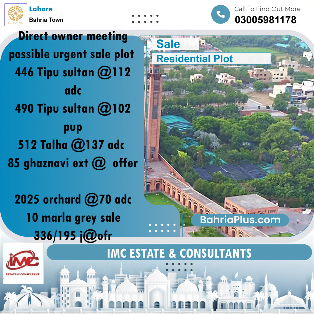 Residential Plot for Sale in Bahria Town, Lahore - (BP-250576)