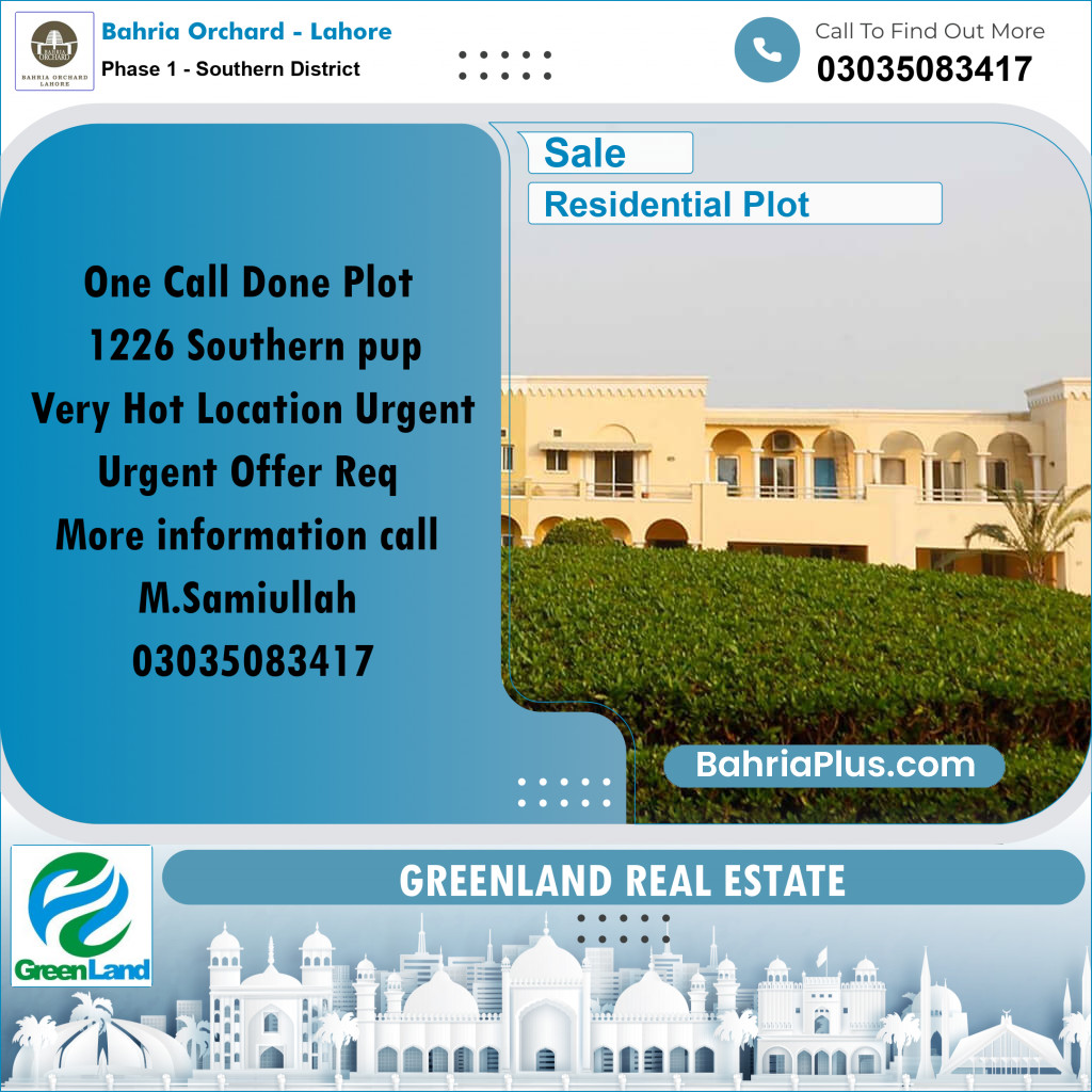 10 Marla Residential Plot for Sale in Phase 1 - Southern District -  Bahria Orchard, Lahore - (BP-250577)