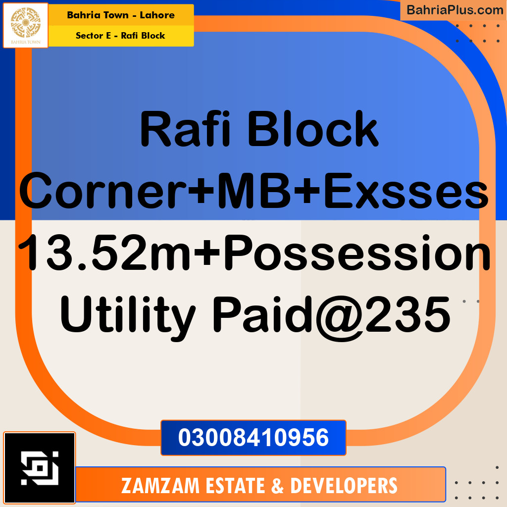 13.52 Marla Residential Plot for Sale in Sector E - Rafi Block -  Bahria Town, Lahore - (BP-250587)