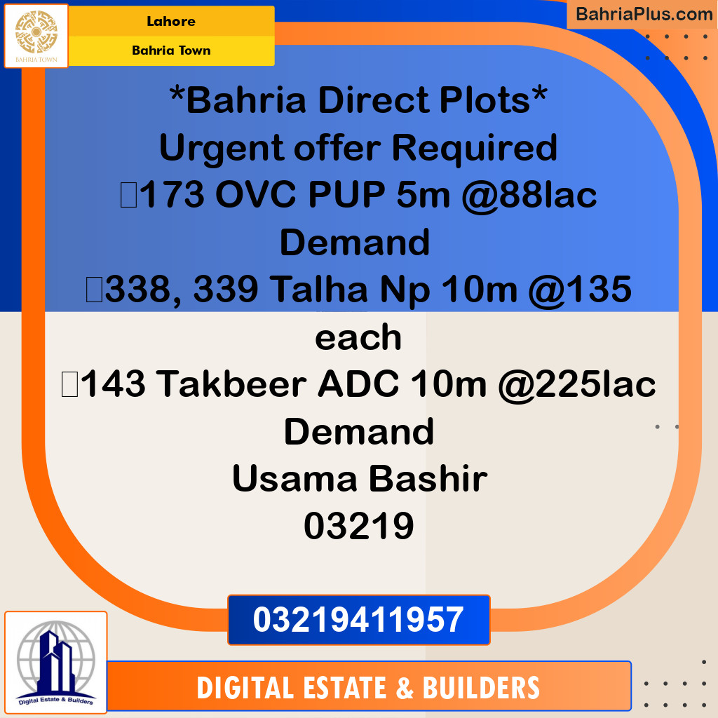 Residential Plot for Sale in Bahria Town, Lahore - (BP-250622)