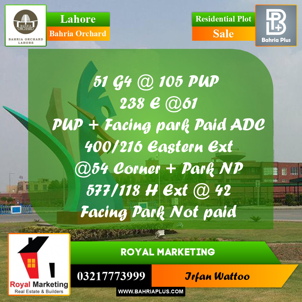 Residential Plot for Sale in Bahria Orchard, Lahore - (BP-250626)