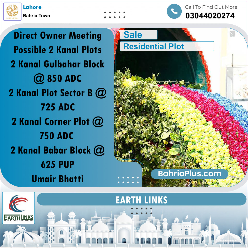 2 Kanal Residential Plot for Sale in Bahria Town, Lahore - (BP-250677)