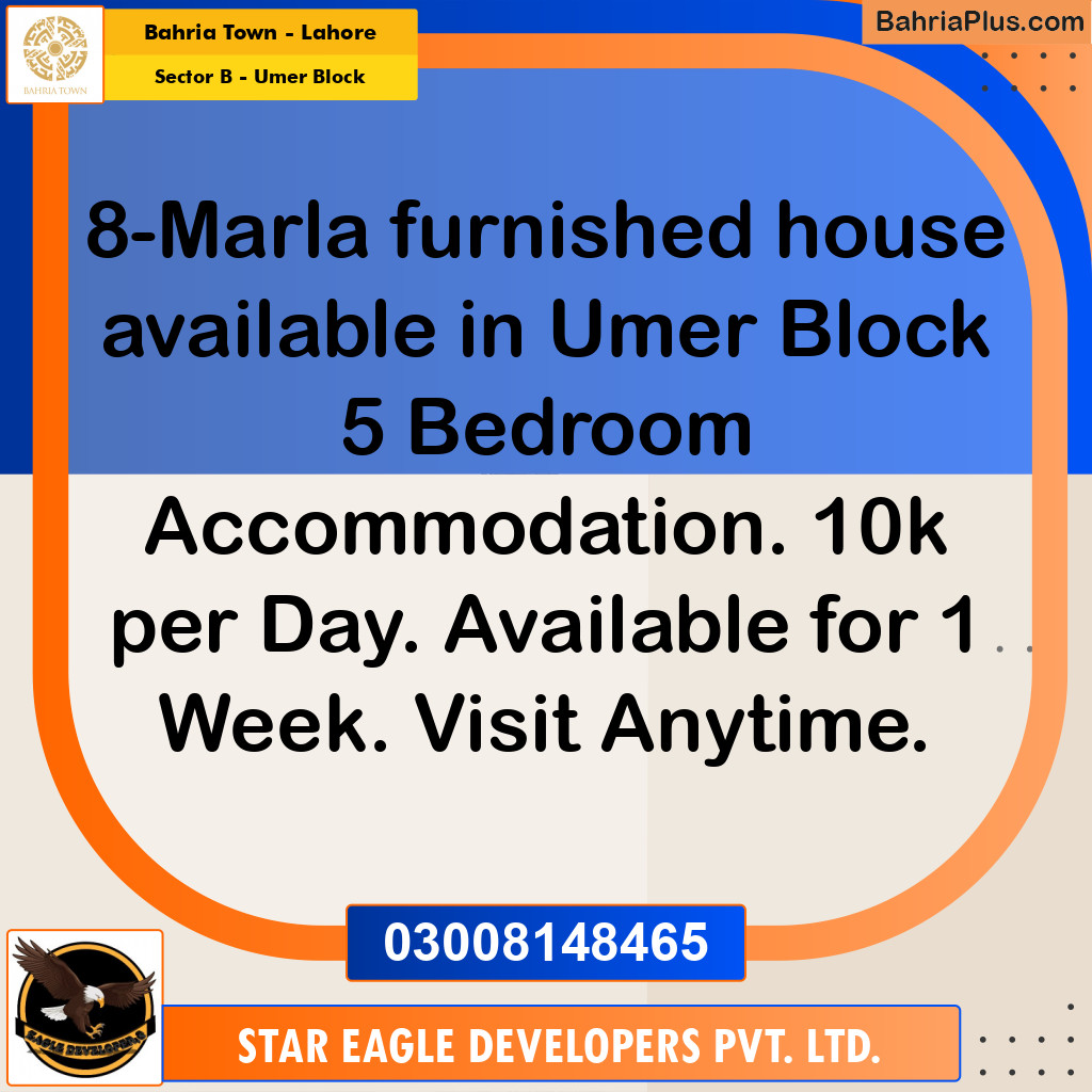 8 Marla Residential House for Rent in Sector B - Umer Block -  Bahria Town, Lahore - (BP-250701)