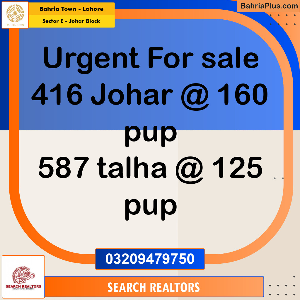 10 Marla Residential Plot for Sale in Sector E - Johar Block -  Bahria Town, Lahore - (BP-250744)