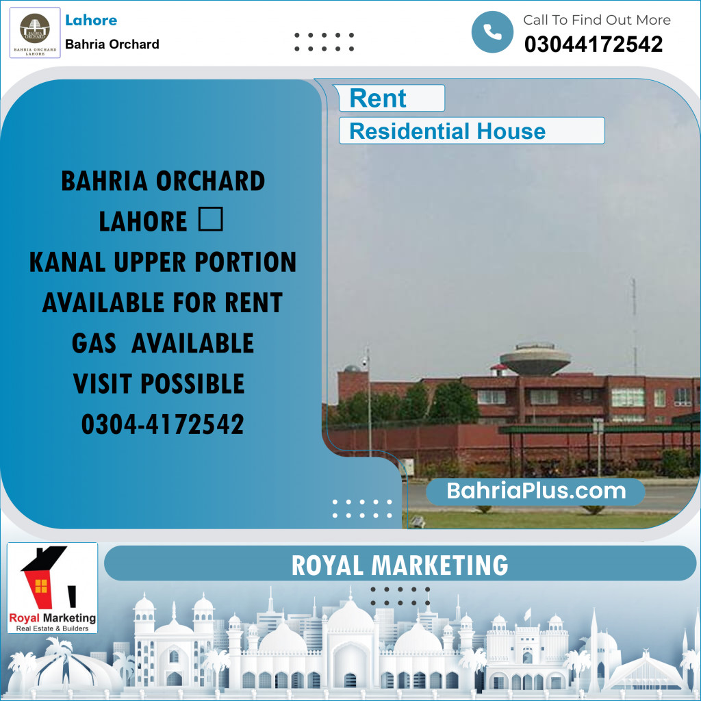1 Kanal Residential House for Rent in Bahria Orchard, Lahore - (BP-250806)