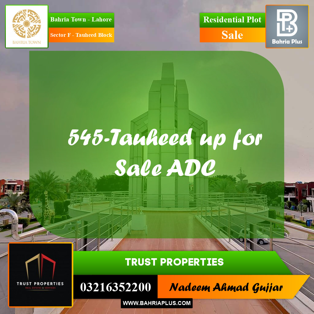 10 Marla Residential Plot for Sale in Sector F - Tauheed Block -  Bahria Town, Lahore - (BP-250893)