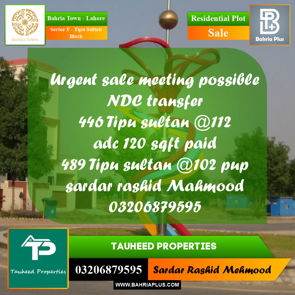 10 Marla Residential Plot for Sale in Sector F - Tipu Sultan Block -  Bahria Town, Lahore - (BP-250928)