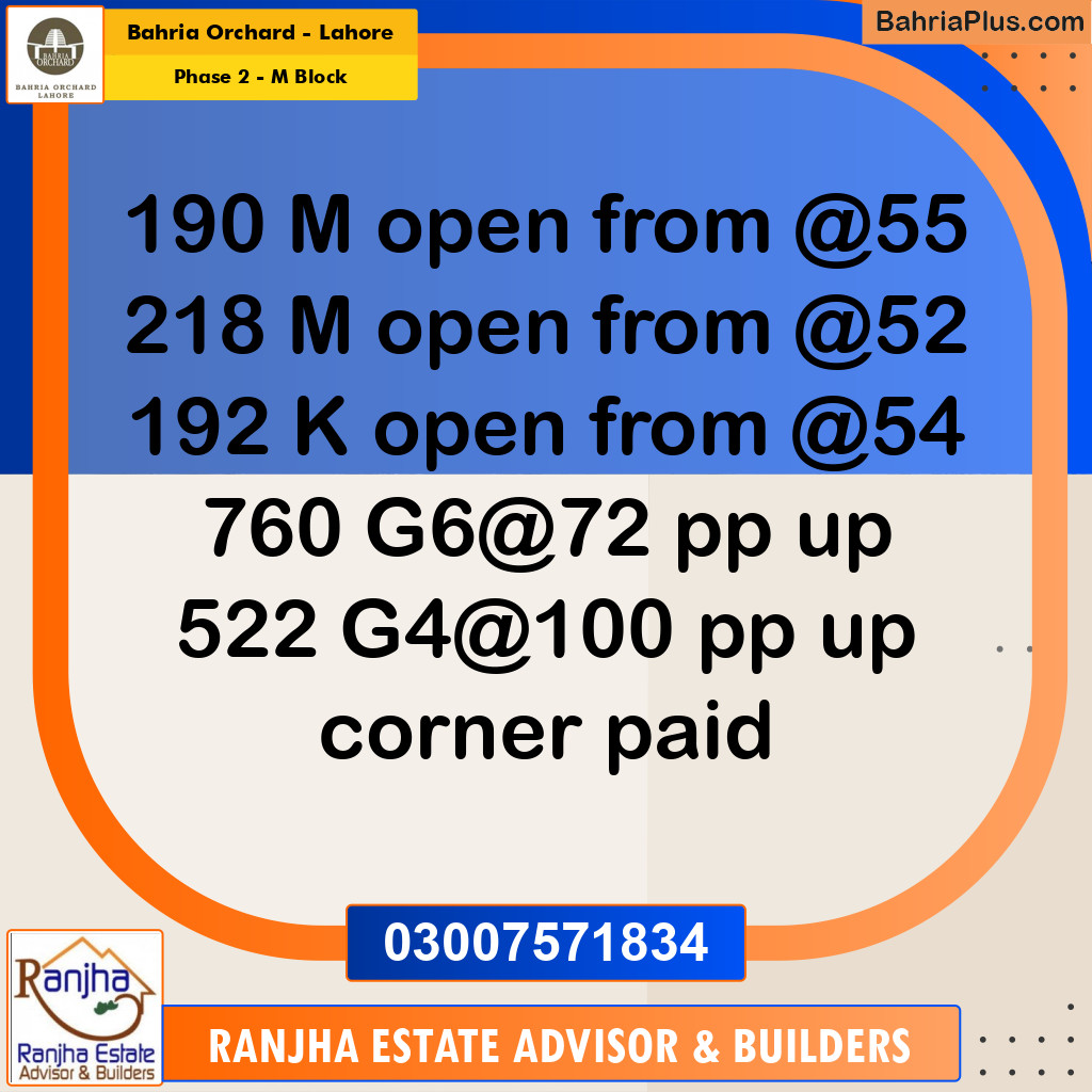5 Marla Residential Plot for Sale in Phase 2 - M Block -  Bahria Orchard, Lahore - (BP-250997)