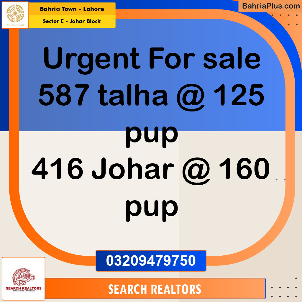 10 Marla Residential Plot for Sale in Sector E - Johar Block -  Bahria Town, Lahore - (BP-250999)