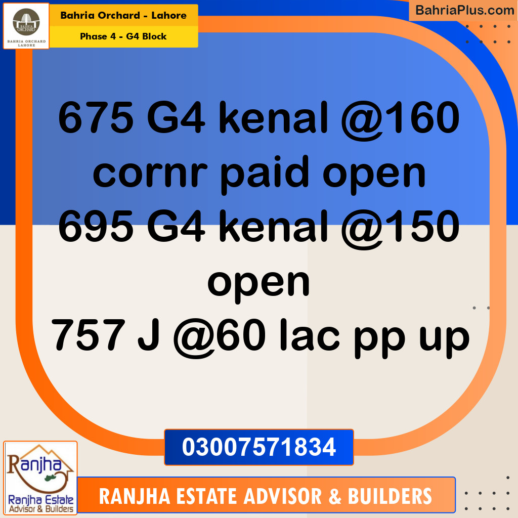 1 Kanal Residential Plot for Sale in Phase 4 - G4 Block -  Bahria Orchard, Lahore - (BP-251002)