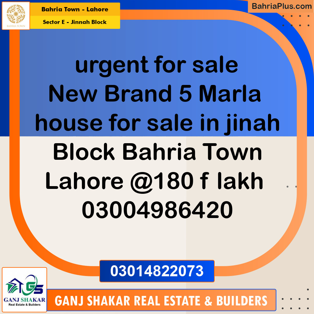 5 Marla Residential House for Sale in Sector E - Jinnah Block -  Bahria Town, Lahore - (BP-251020)