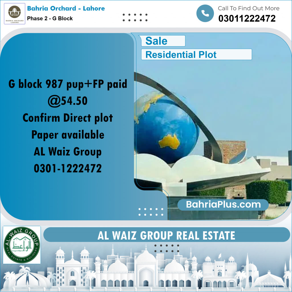 5 Marla Residential Plot for Sale in Phase 2 - G Block -  Bahria Orchard, Lahore - (BP-251045)