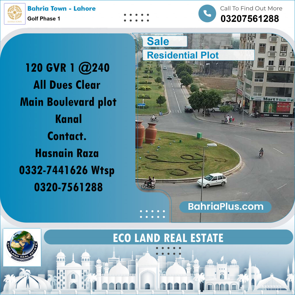 1 Kanal Residential Plot for Sale in Golf Phase 1 -  Bahria Town, Lahore - (BP-251047)