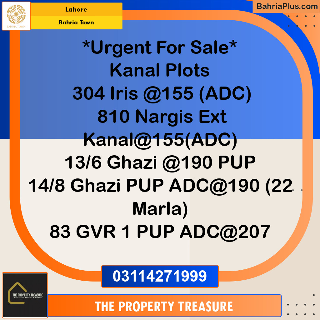 1 Kanal Residential Plot for Sale in Bahria Town, Lahore - (BP-251051)
