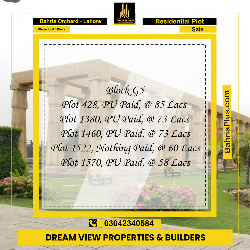10 Marla Residential Plot for Sale in Phase 4 - G5 Block -  Bahria Orchard, Lahore - (BP-251121)