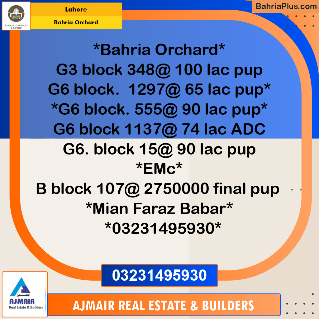 Residential Plot for Sale in Bahria Orchard, Lahore - (BP-251138)