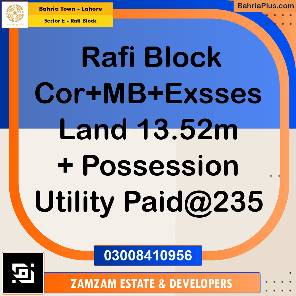 13.52 Marla Residential Plot for Sale in Sector E - Rafi Block -  Bahria Town, Lahore - (BP-251152)