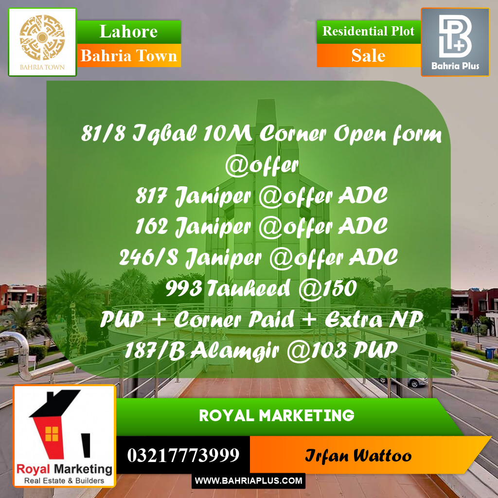 Residential Plot for Sale in Bahria Town, Lahore - (BP-251165)