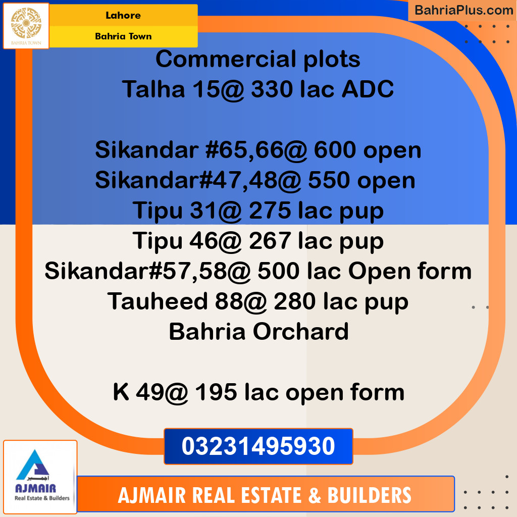 Commercial Plot for Sale in Bahria Town, Lahore - (BP-251183)