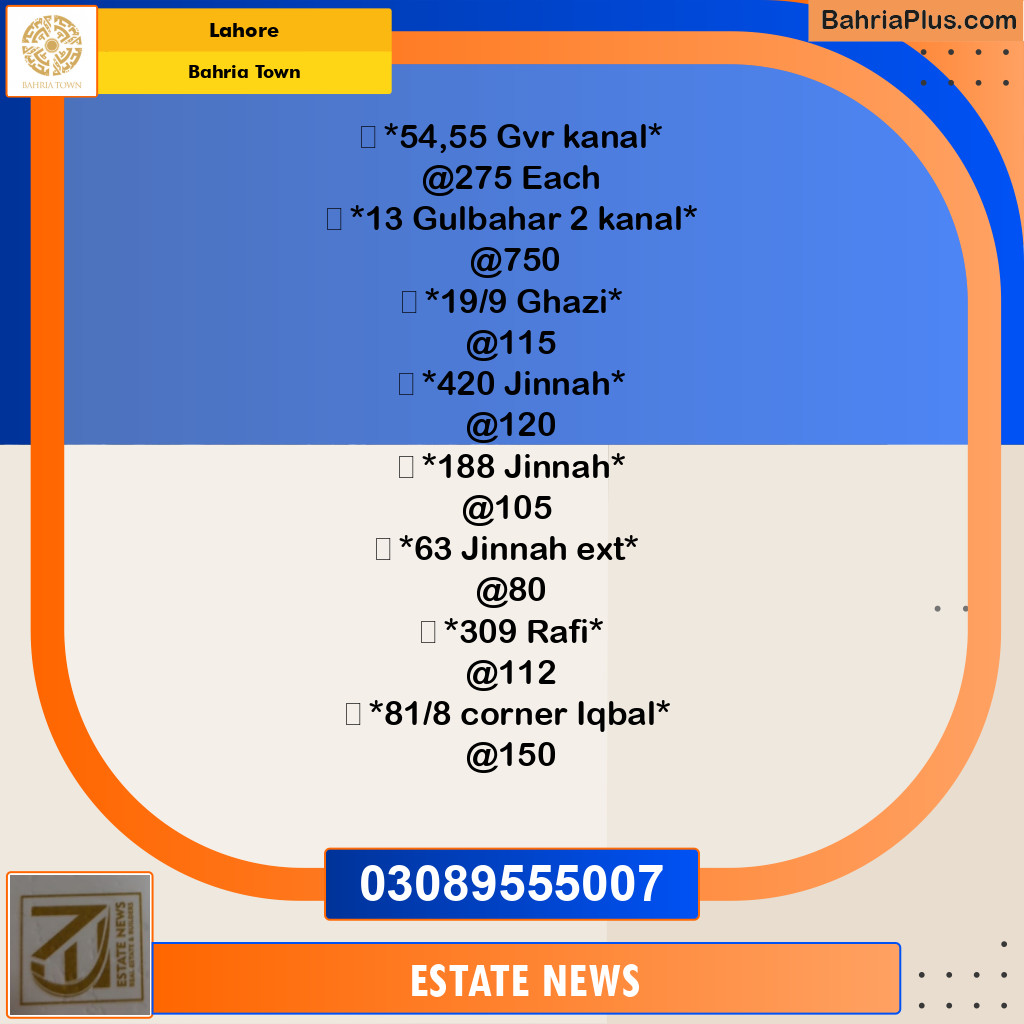 Residential Plot for Sale in Bahria Town, Lahore - (BP-251208)