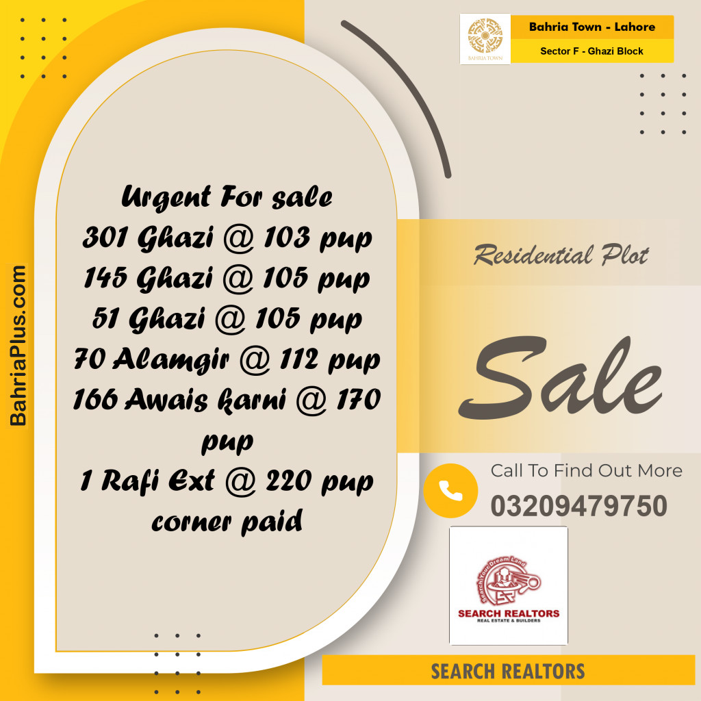 10 Marla Residential Plot for Sale in Sector F - Ghazi Block -  Bahria Town, Lahore - (BP-251225)