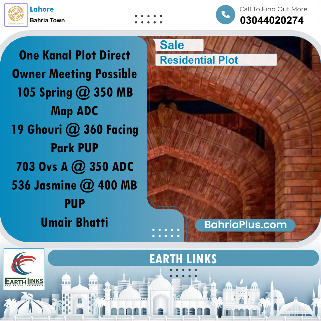 1 Kanal Residential Plot for Sale in Bahria Town, Lahore - (BP-251226)