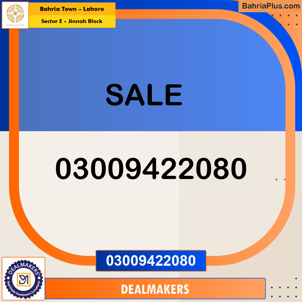 8 Marla Residential Plot for Sale in Sector E - Jinnah Block -  Bahria Town, Lahore - (BP-251255)