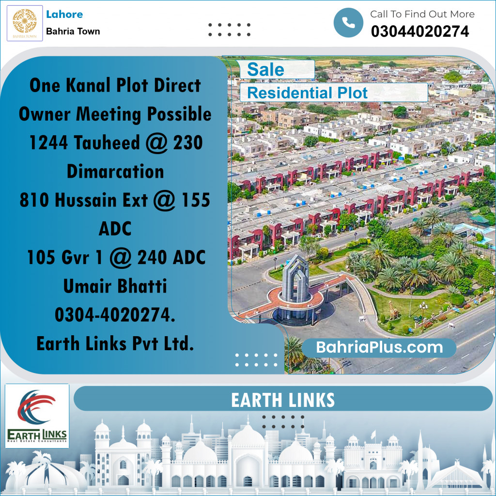 1 Kanal Residential Plot for Sale in Bahria Town, Lahore - (BP-251257)