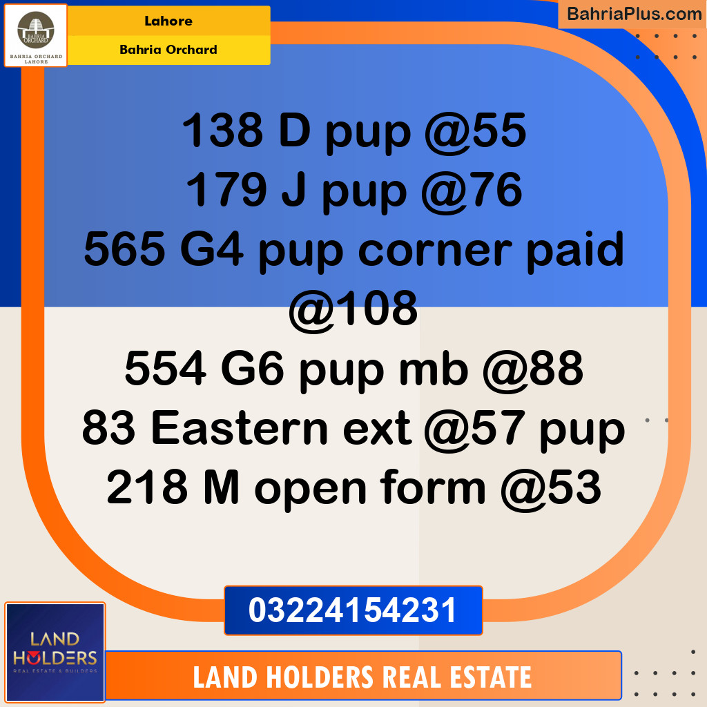 Residential Plot for Sale in Bahria Orchard, Lahore - (BP-251268)