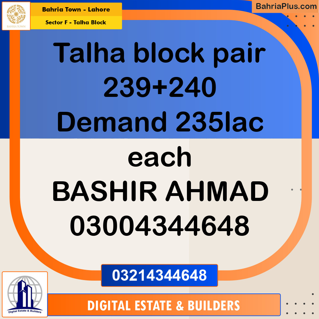 10 Marla Residential Plot for Sale in Sector F - Talha Block -  Bahria Town, Lahore - (BP-251293)