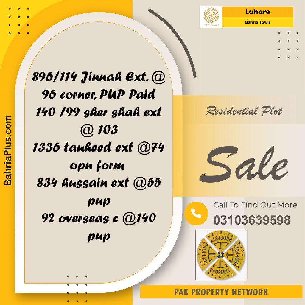 Residential Plot for Sale in Bahria Town, Lahore - (BP-251311)