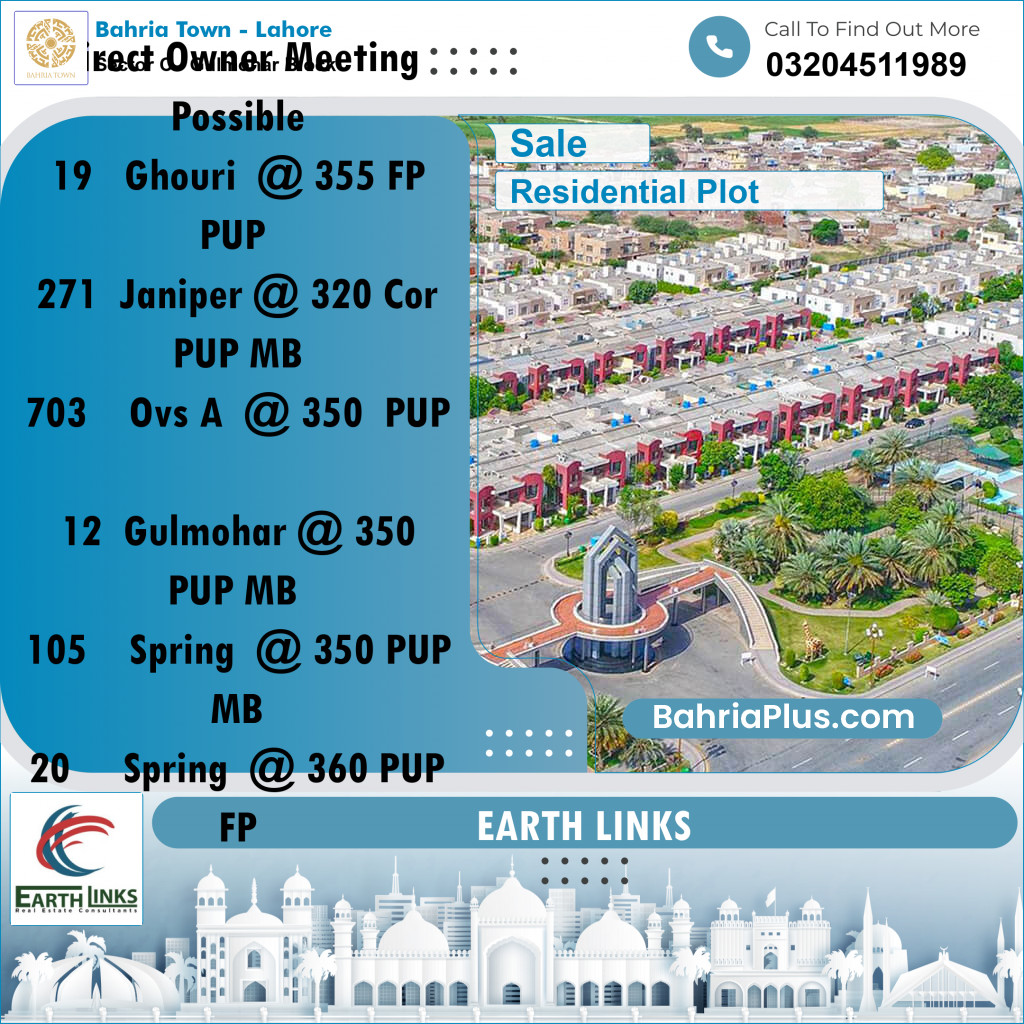 1 Kanal Residential Plot for Sale in Sector C - Gulmohar Block -  Bahria Town, Lahore - (BP-251352)