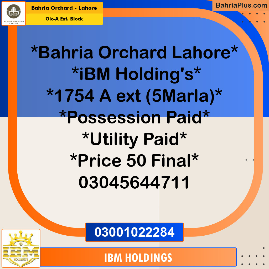 5 Marla Residential Plot for Sale in OLC-A Ext. Block -  Bahria Orchard, Lahore - (BP-251406)