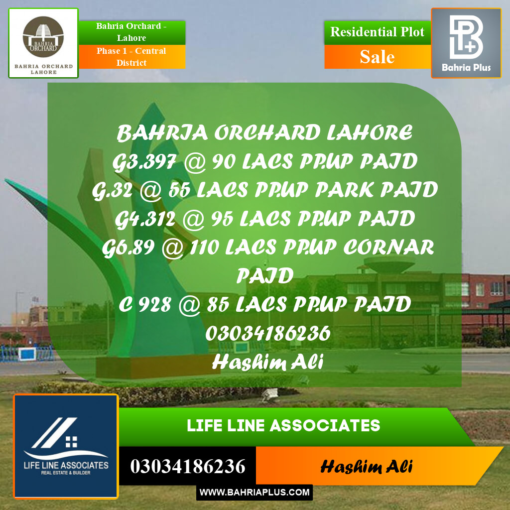 10 Marla Residential Plot for Sale in Phase 1 - Central District -  Bahria Orchard, Lahore - (BP-251419)