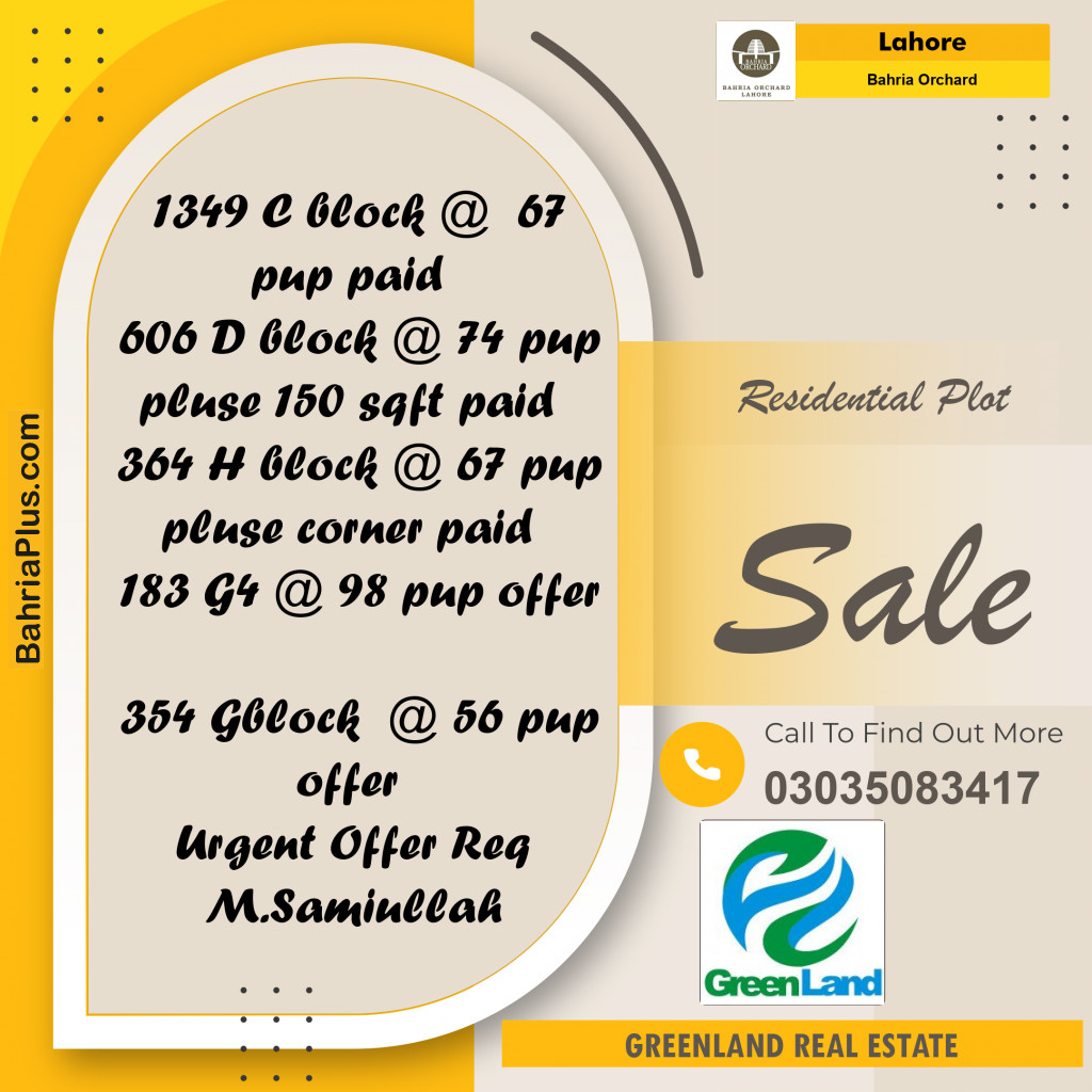 Residential Plot for Sale in Bahria Orchard, Lahore - (BP-251439)