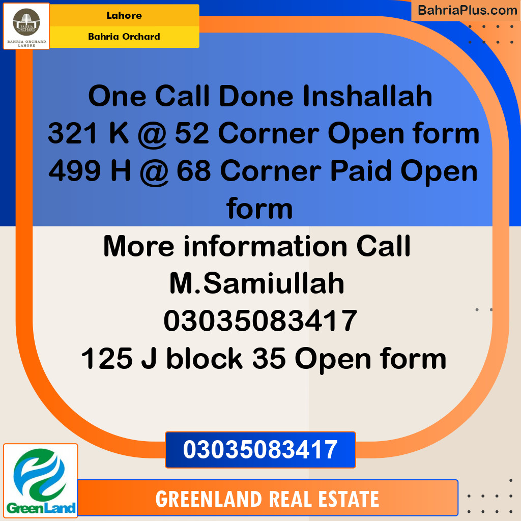 Residential Plot for Sale in Bahria Orchard, Lahore - (BP-251443)