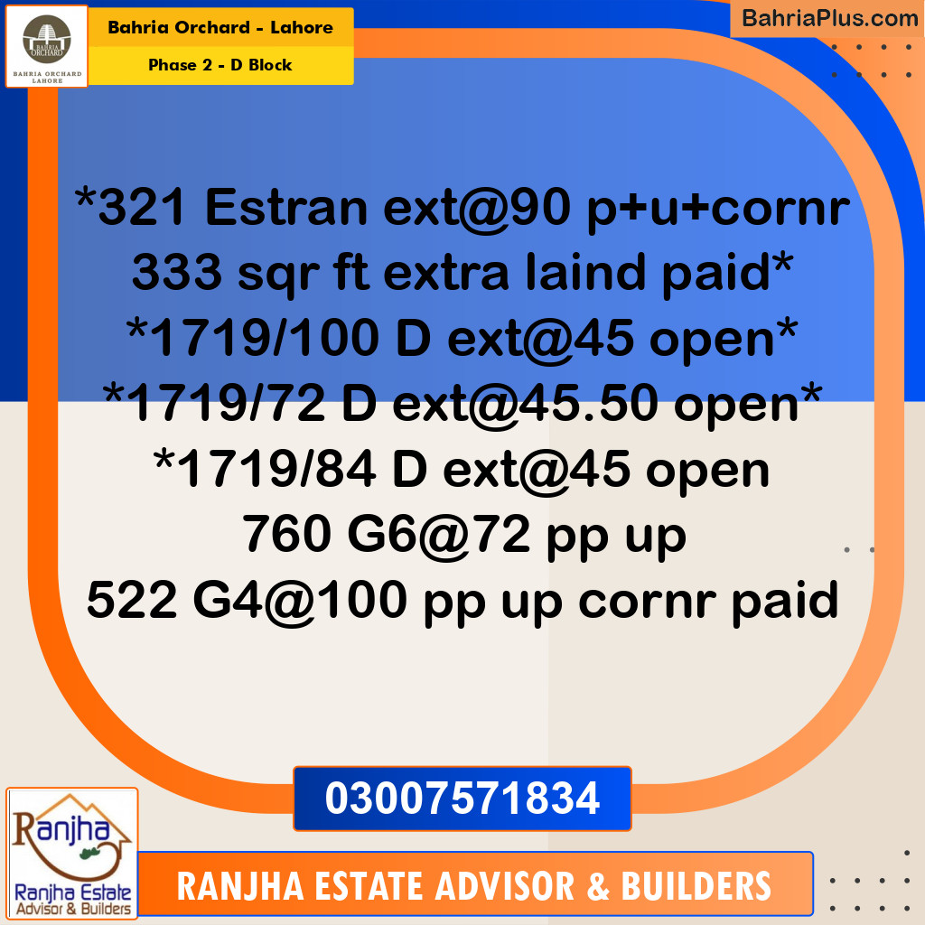 5 Marla Residential Plot for Sale in Phase 2 - D Block -  Bahria Orchard, Lahore - (BP-251493)