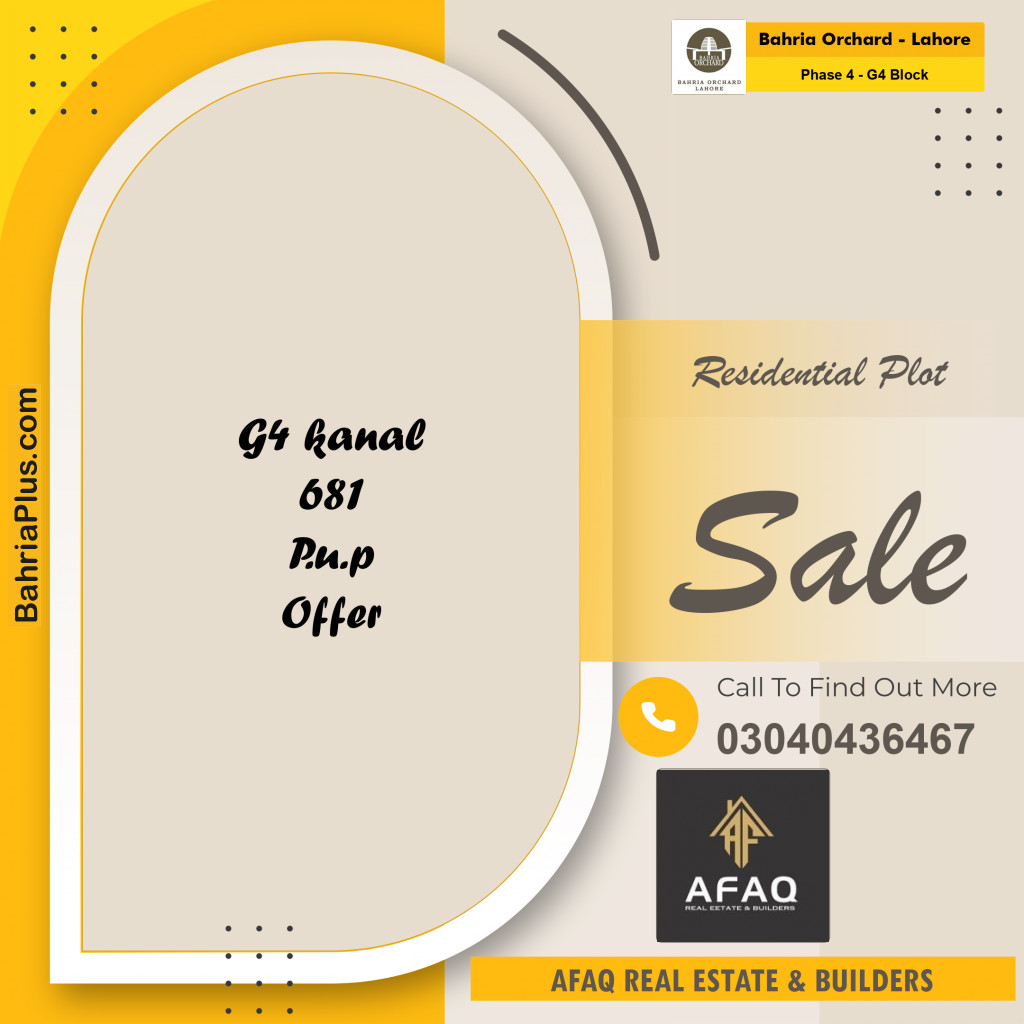 1 Kanal Residential Plot for Sale in Phase 4 - G4 Block -  Bahria Orchard, Lahore - (BP-251513)
