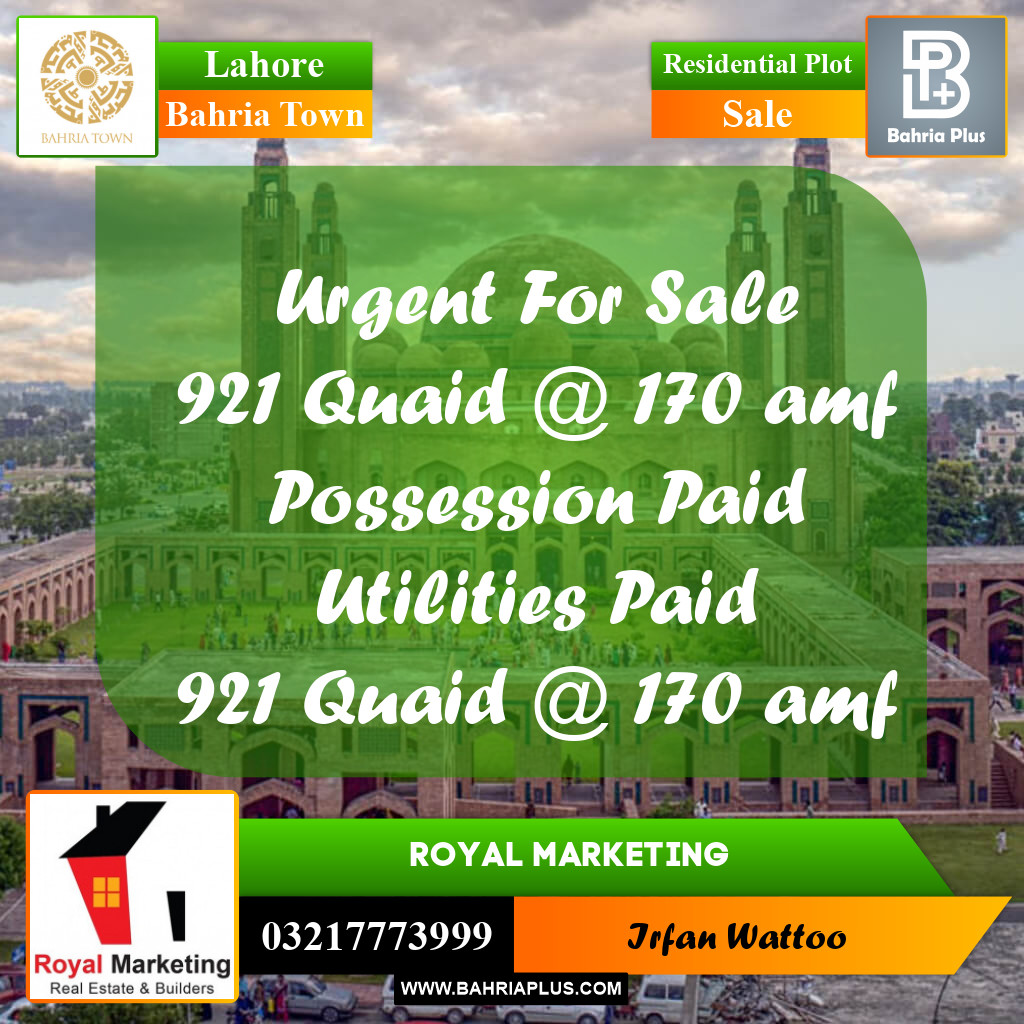 Residential Plot for Sale in Bahria Town, Lahore - (BP-251569)