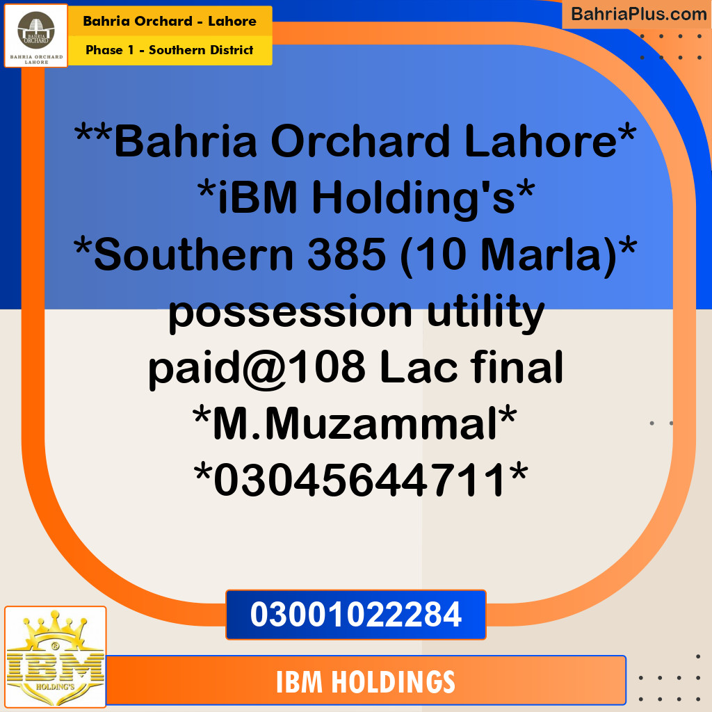 10 Marla Residential Plot for Sale in Phase 1 - Southern District -  Bahria Orchard, Lahore - (BP-251597)