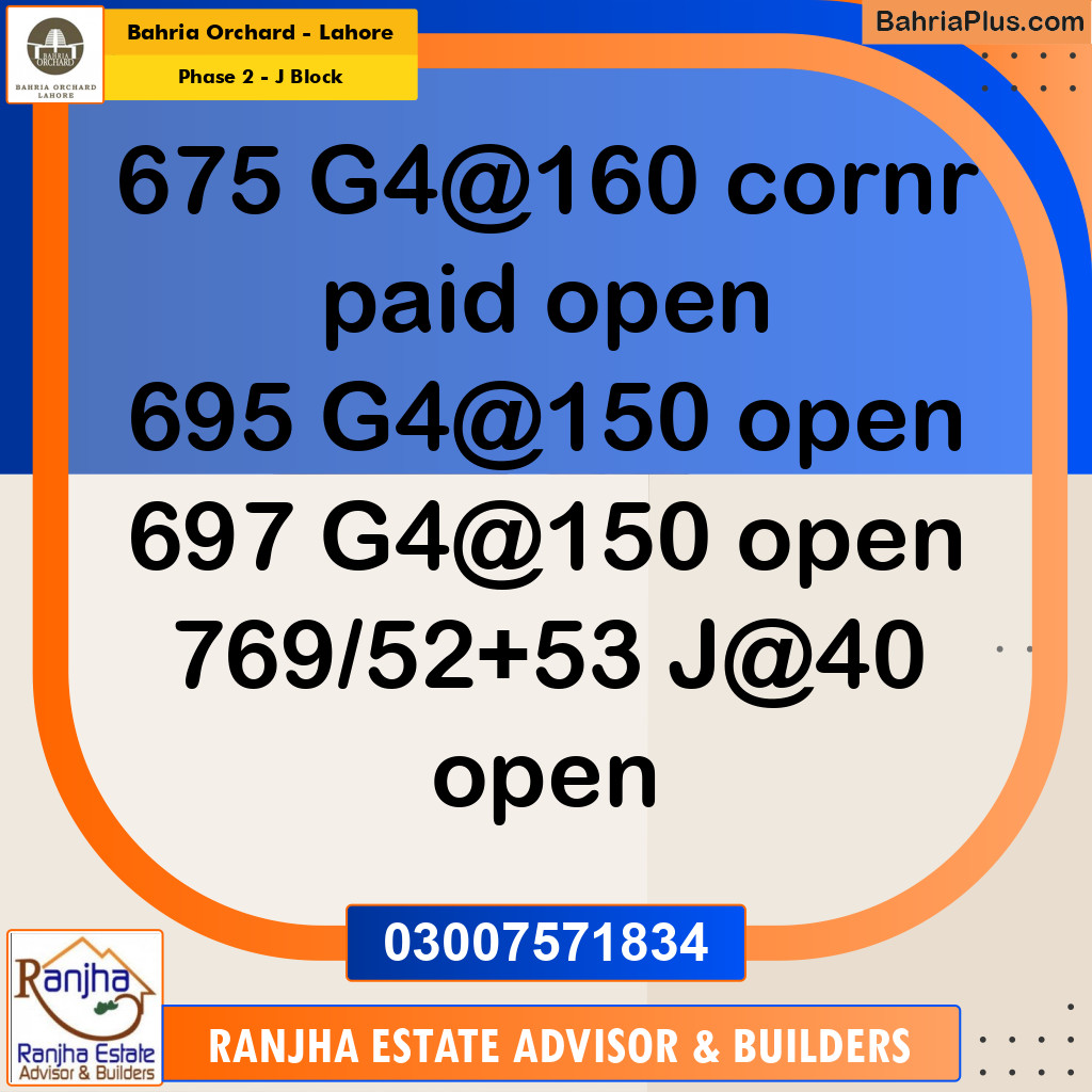 5 Marla Residential Plot for Sale in Phase 2 - J Block -  Bahria Orchard, Lahore - (BP-251605)