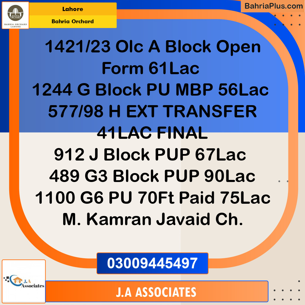 Residential Plot for Sale in Bahria Orchard, Lahore - (BP-251613)