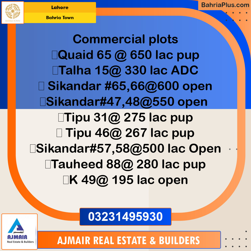Commercial Plot for Sale in Bahria Town, Lahore - (BP-251622)