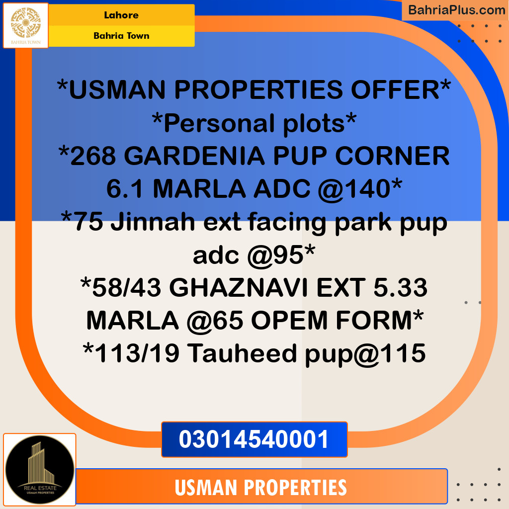 Residential Plot for Sale in Bahria Town, Lahore - (BP-251627)
