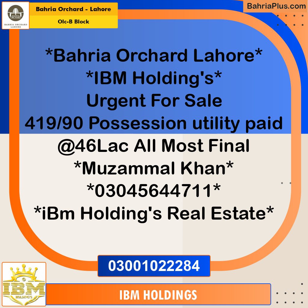 5 Marla Residential Plot for Sale in OLC-B Block -  Bahria Orchard, Lahore - (BP-251631)