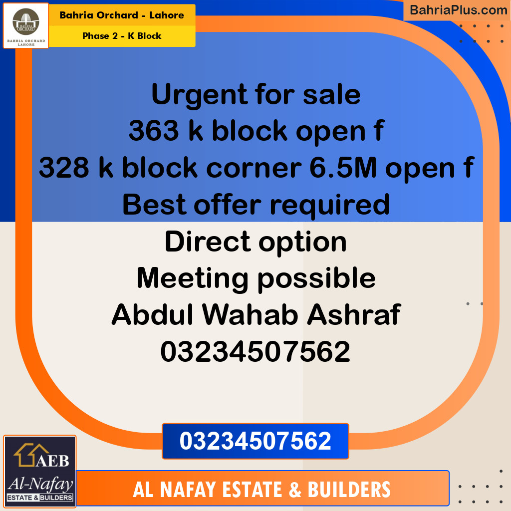 Residential Plot for Sale in Phase 2 - K Block -  Bahria Orchard, Lahore - (BP-251641)
