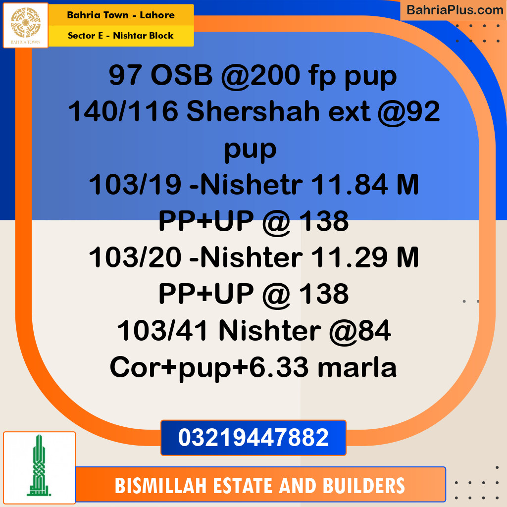 Residential Plot for Sale in Sector E - Nishtar Block -  Bahria Town, Lahore - (BP-251680)