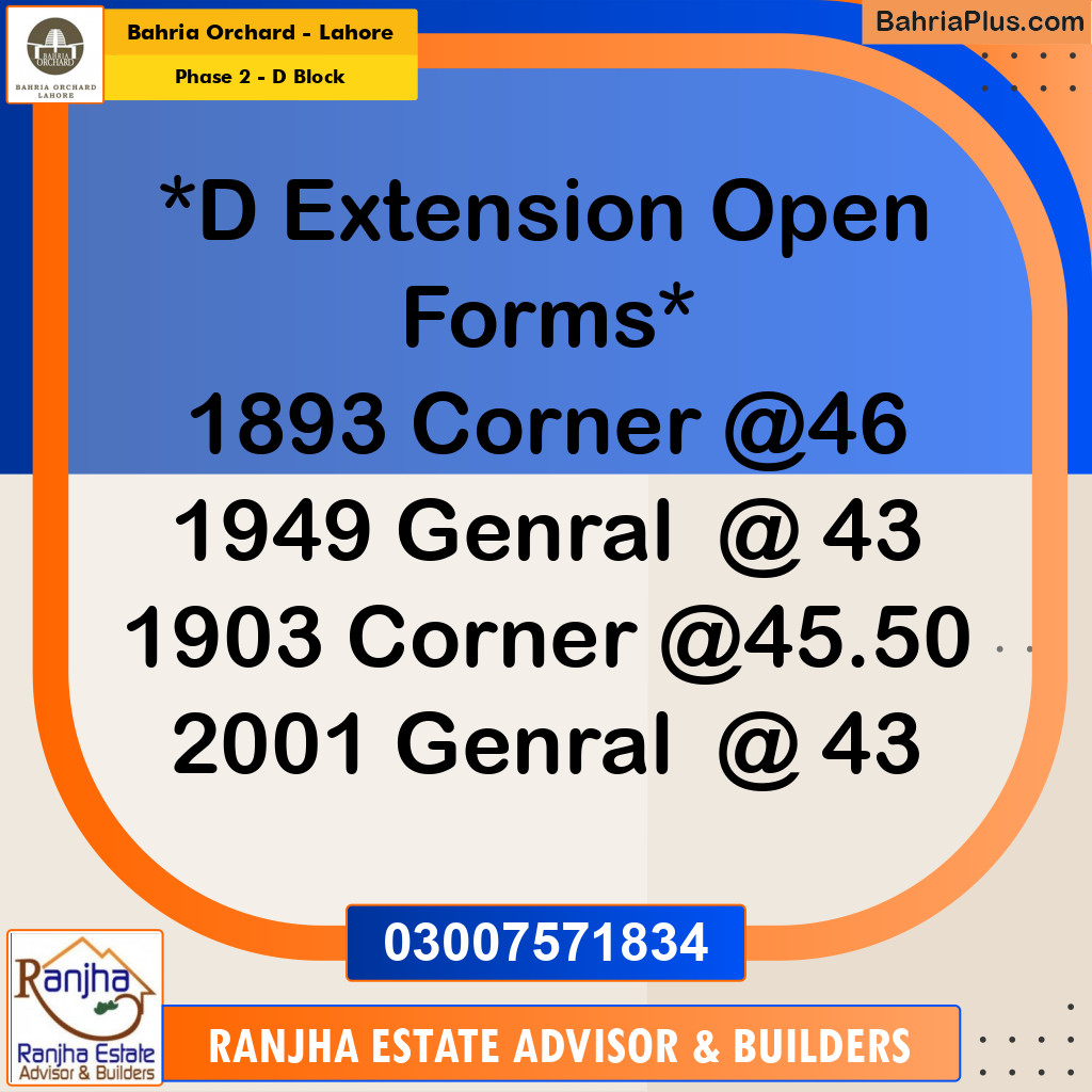 5 Marla Residential Plot for Sale in Phase 2 - D Block -  Bahria Orchard, Lahore - (BP-251687)